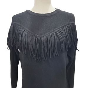 Chelsea Theodore women's black fringed crewneck sweater, very rare M
